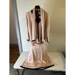 Brownstone Studio New York 100% Silk 3pc Women's Pink Skirt Jacket Suit Size 14